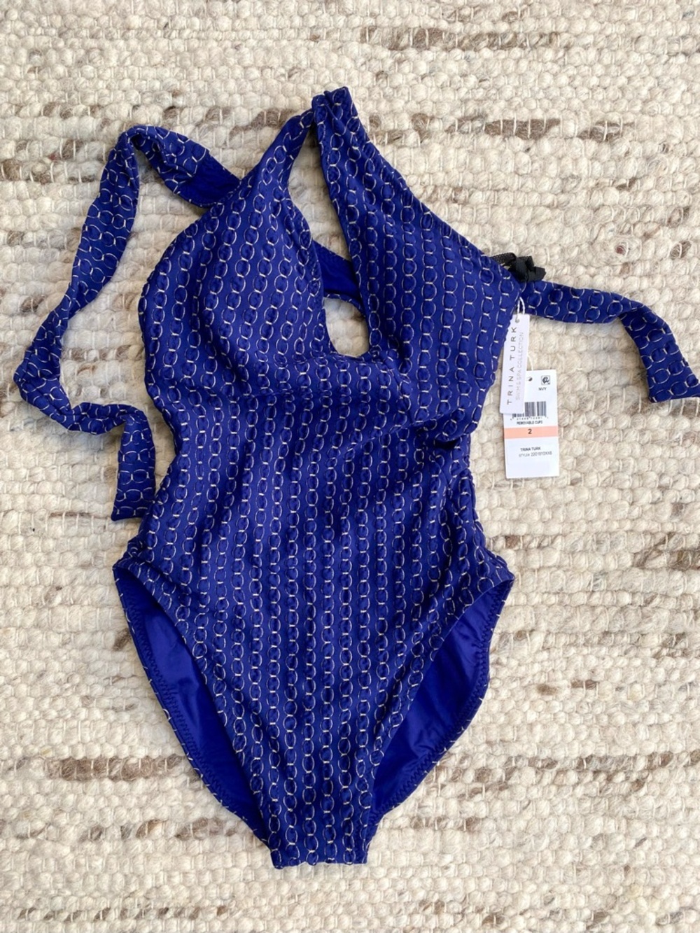 Trina Turk NWT Metallic Asymmetrical One Piece Swimsuit, Sz 2 - Picture 3 of 8